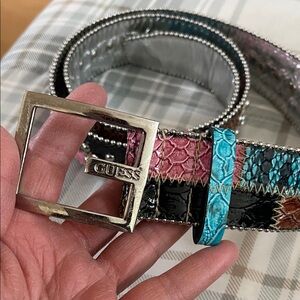 GUESS Pink Black Blue Studded Women's Belt ~ Large